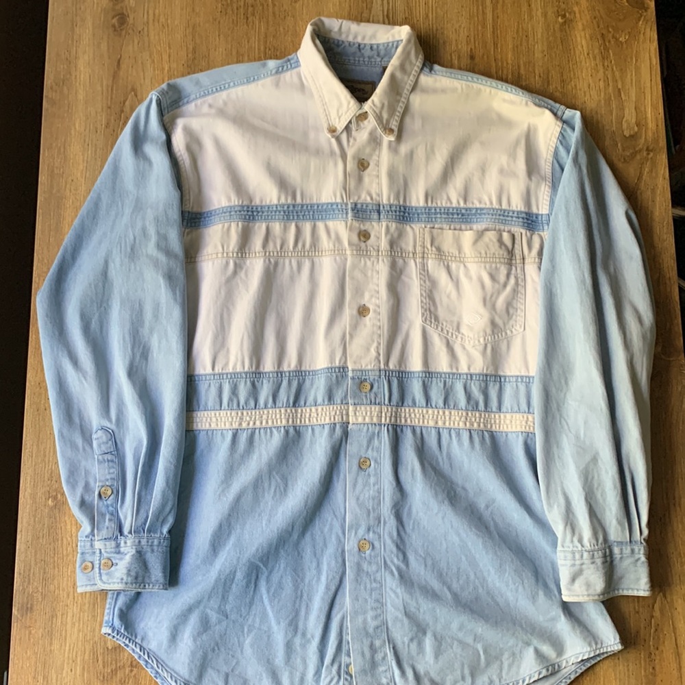 Vintage Roper Chambray Two-Tone Light Blue and White Button-Up Shirt